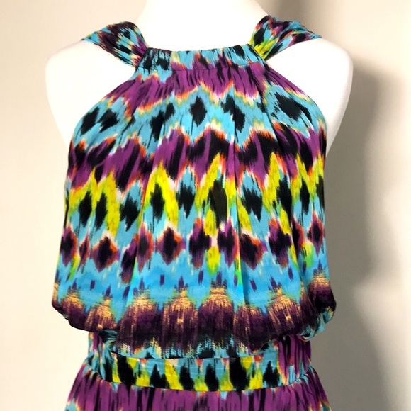 M60 Miss Sixty Women’s Blue & Purple Print Halter Maxi Dress Size 12 - Picture 2 of 7